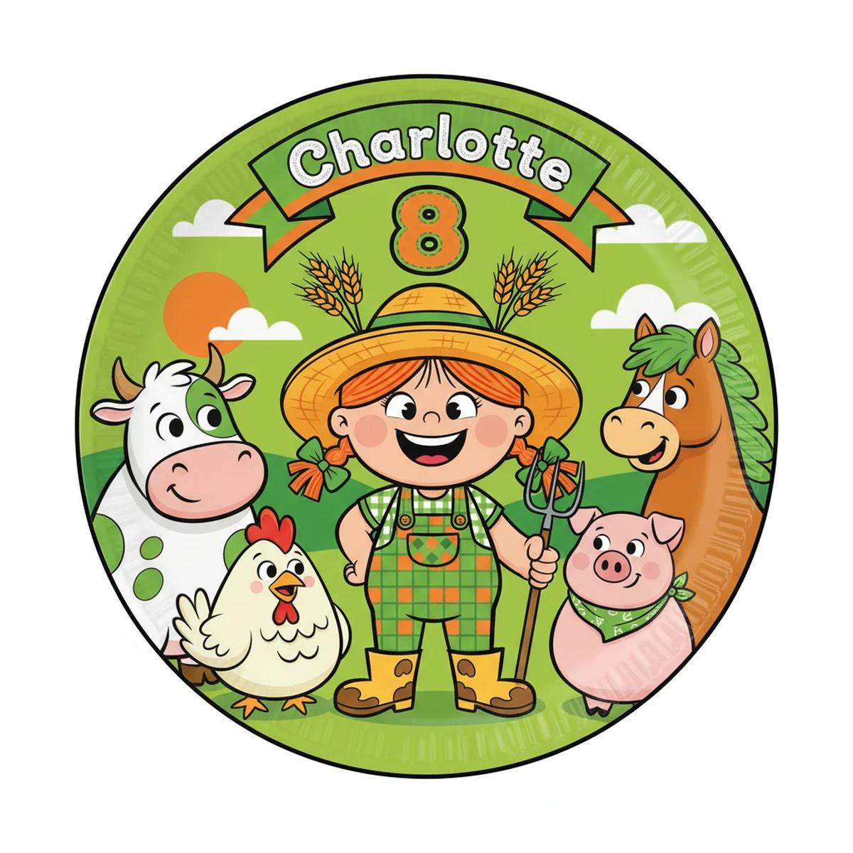 Charlotte's Farm party design in Cartoon style