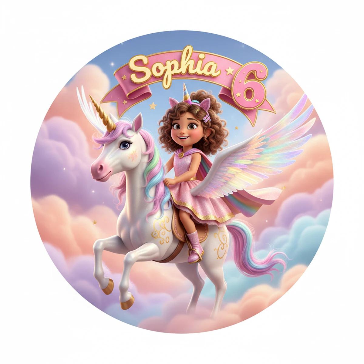 Sophia's Unicorn party design in 3D Render style