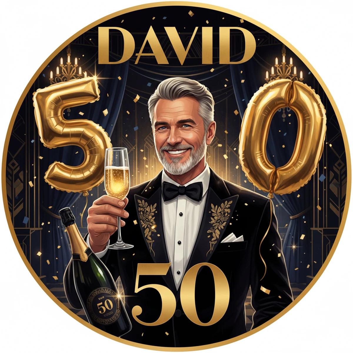 David's Black & Gold party design in Cinematic style